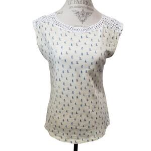 Juniper + Lime Multi Color Sail Boat Crocheted Shoulders Sleeveless Shirt Top